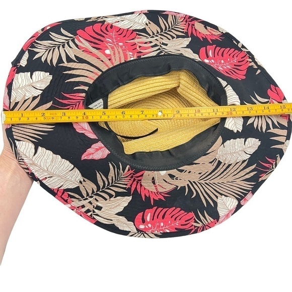 CC Tan Straw Wide Brim Sun Hat Floral Ribbon